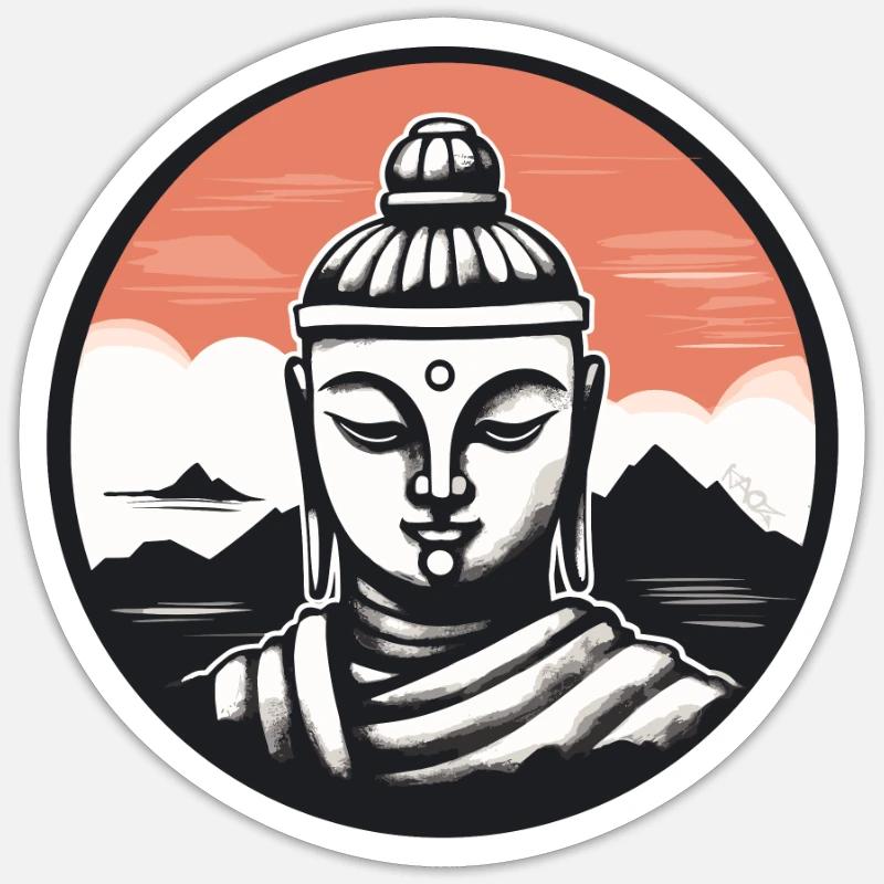 Le moine Bouddha - Sticker taille S (10 x 10 cm) - blanc mat