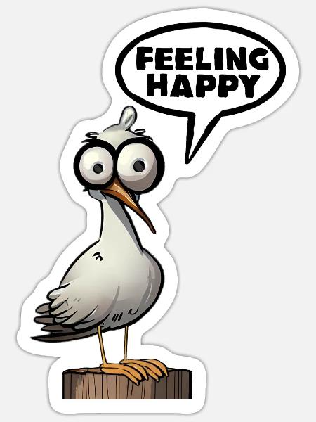 Glücklich fühlen - Seagull - Sticker Größe S (10 x 10 cm) - Mattweiß