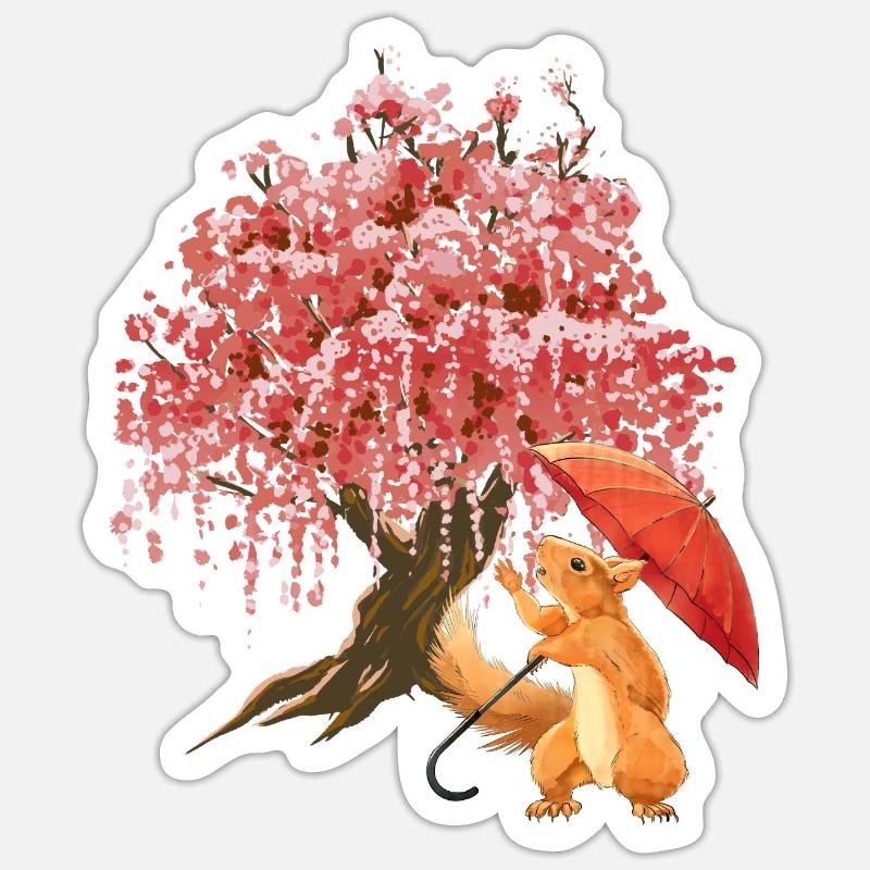 Eichhörnchen Regenschirm Wald - Sticker Größe S (10 x 10 cm) - Mattweiß
