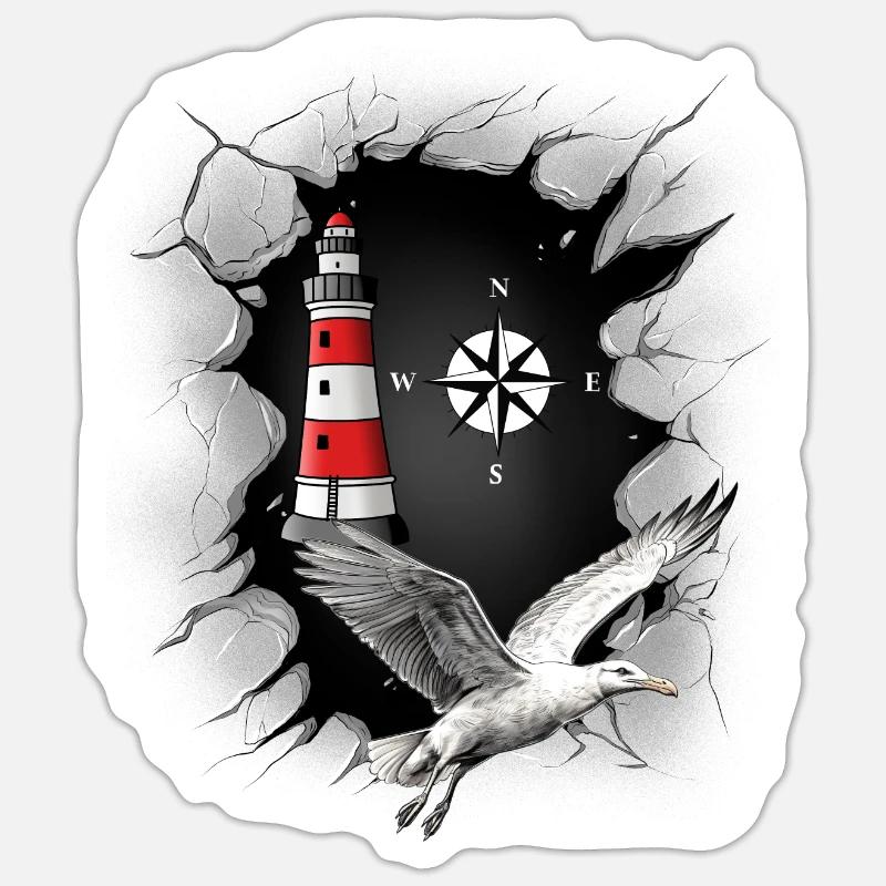 Möwe Leuchtturm Kompass maritim Sticker Größe S (10 x 10 cm)