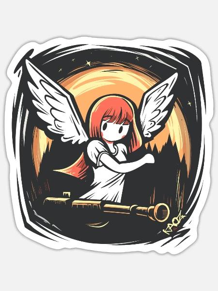 Knallige Anime-Engels-Mädchen mit Büchse - Sticker Größe S (10 x 10 cm) - Mattweiß