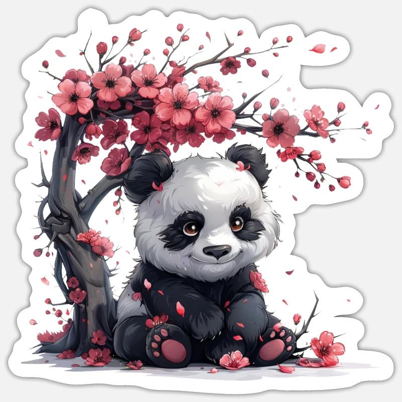 Panda Ours Sakura Arbre Panda géant japonais Sticker taille S (10 x 10 cm)