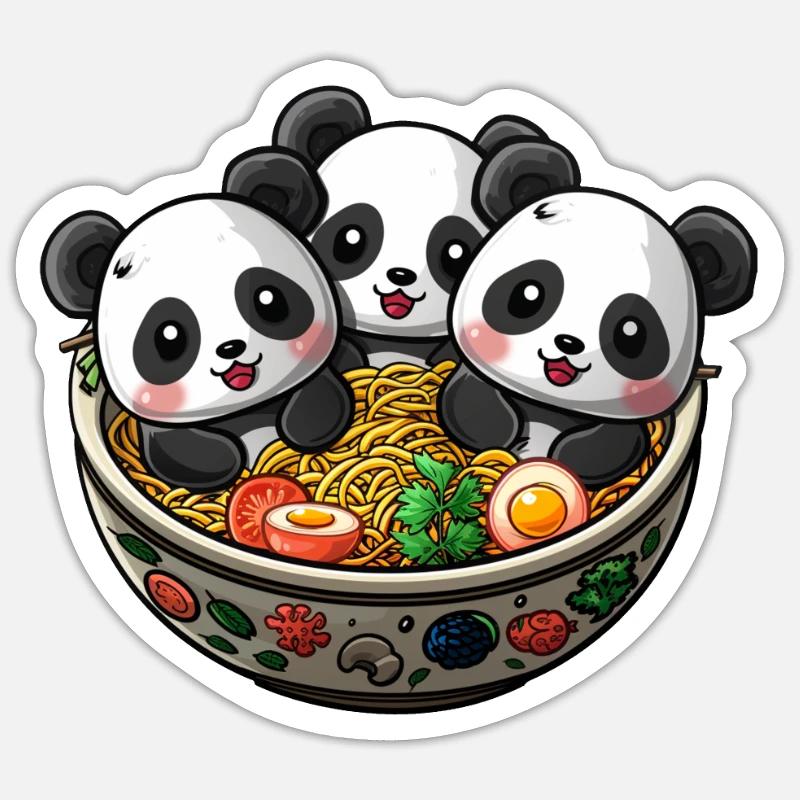 Panda Bear Ramen Panda Géant Japonais - Sticker taille S (10 x 10 cm) - blanc mat