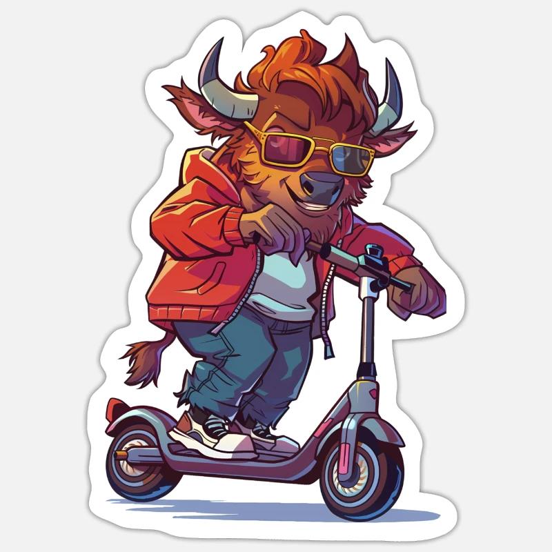 Bison Roller - Sticker Größe S (10 x 10 cm) - Mattweiß