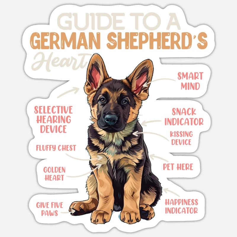 German Shepherd GUIDE TO A GERMAN SHEPHERDS HEART - Sticker size S (10 x 10 cm) - white matte