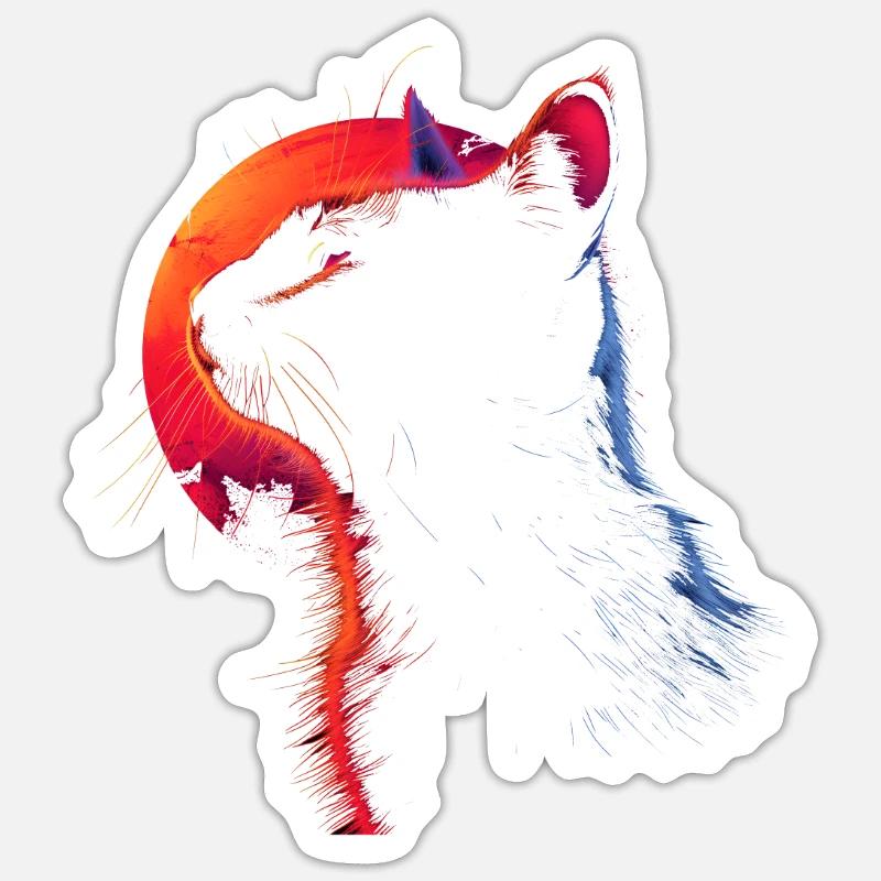 Chat Look rétro - Sticker taille S (10 x 10 cm) - blanc mat