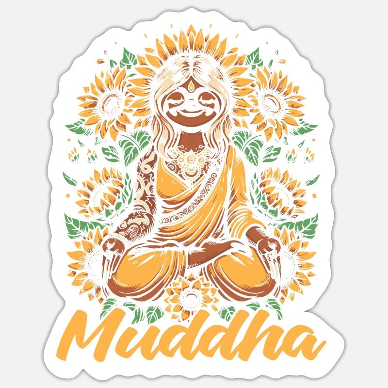 Mama Mutter Faultier Muddha Sunflower Buddha - Sticker Größe S (10 x 10 cm) - Mattweiß