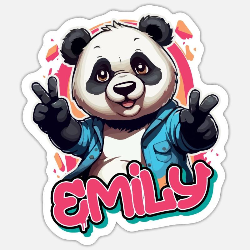 EMILY - Schöner Mädchen Name mit coolem Panda - Sticker Größe S (10 x 10 cm) - Mattweiß