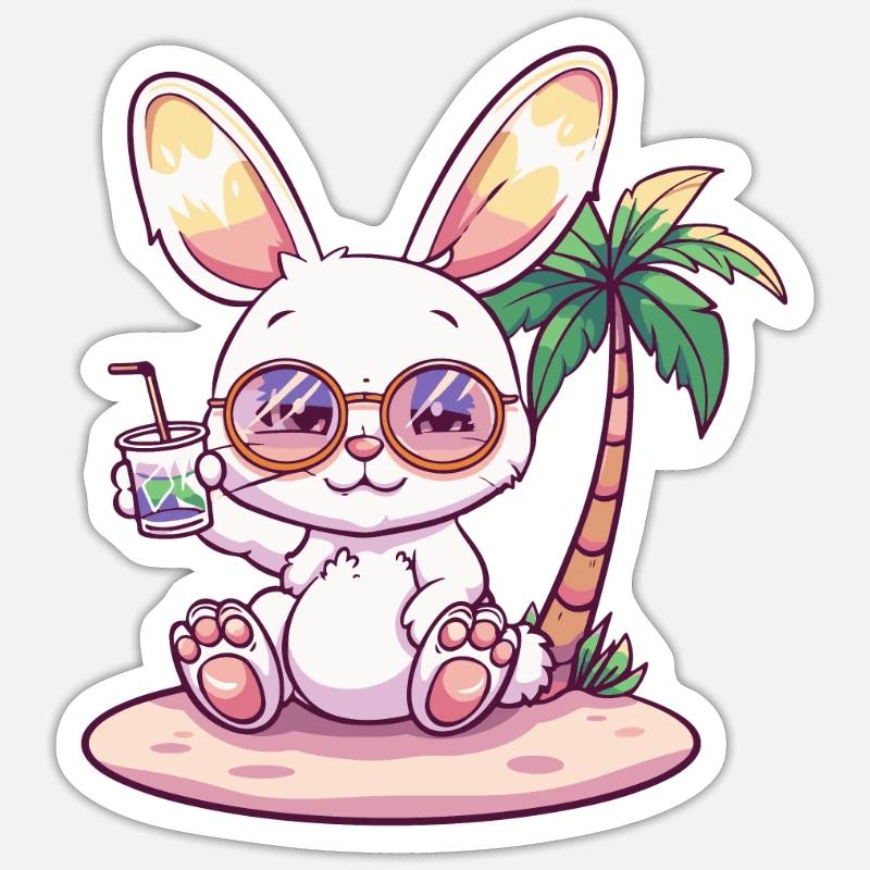 Bunny Summer Beach Vacation - Sticker size S (10 x 10 cm) - white matte