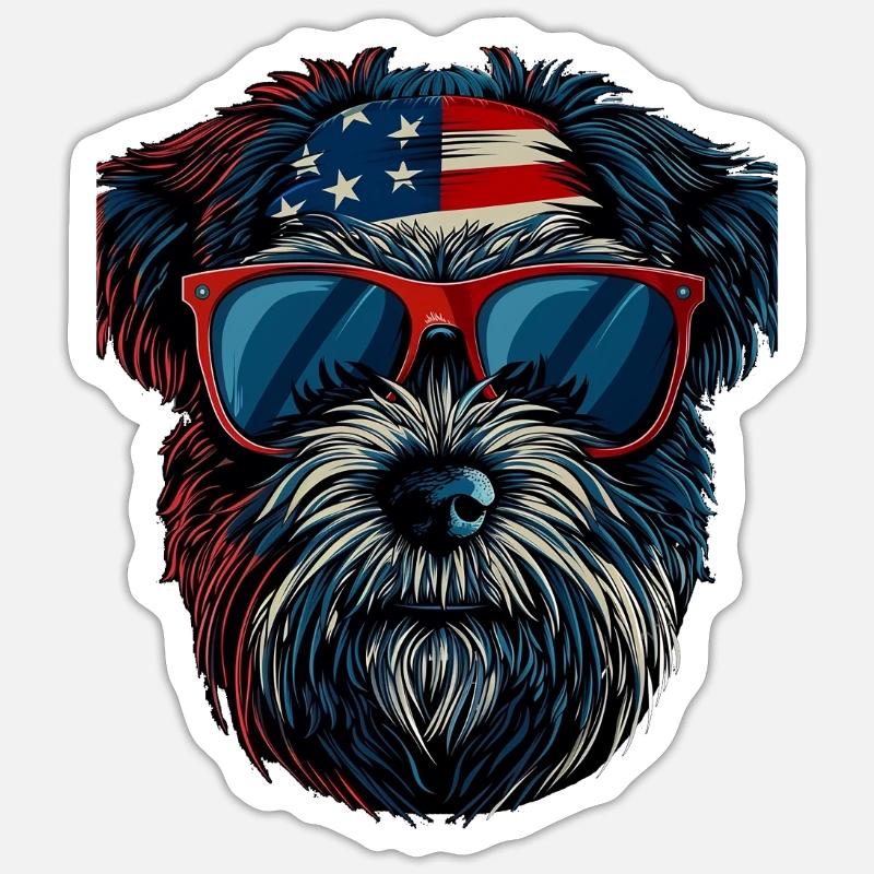 Havanese with American Sunglasses - Sticker Größe S (10 x 10 cm) - Mattweiß
