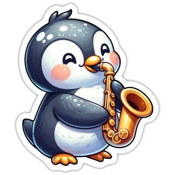 Pinguin Saxofonist Jazz Konzert - Sticker Größe S (10 x 10 cm) - Mattweiß - Vorne