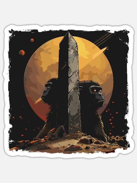 Affen und Monolith: Science-Fiction - Sticker Größe S (10 x 10 cm) - Mattweiß