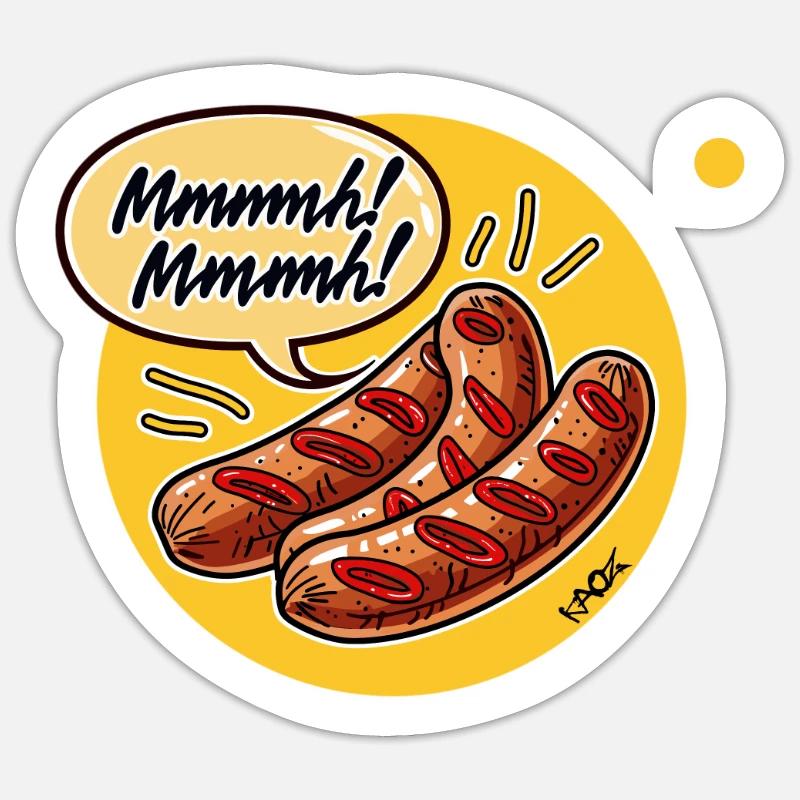Mmmh, lecker Bratwurst - Sticker Größe S (10 x 10 cm) - Mattweiß