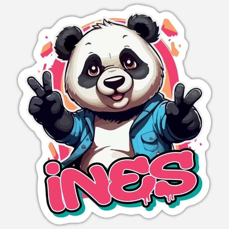 INES - Schöner Mädchen Name mit coolem Panda Sticker Größe S (10 x 10 cm)