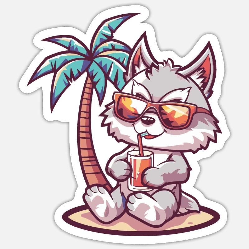 Wolf Summer Beach Vacation - Sticker size S (10 x 10 cm) - white matte