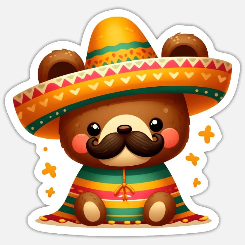 Cinco de Mayo Bär mit Schnurrbart Sticker Größe S (10 x 10 cm)