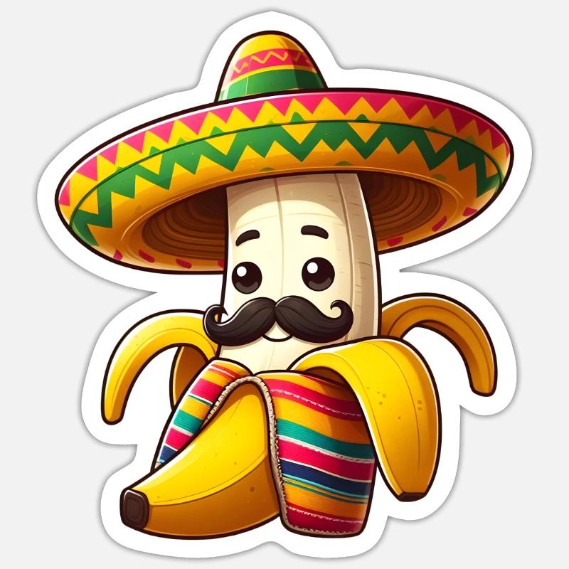 Cinco de Mayo Banane mit Schnurrbart Sticker Größe S (10 x 10 cm)