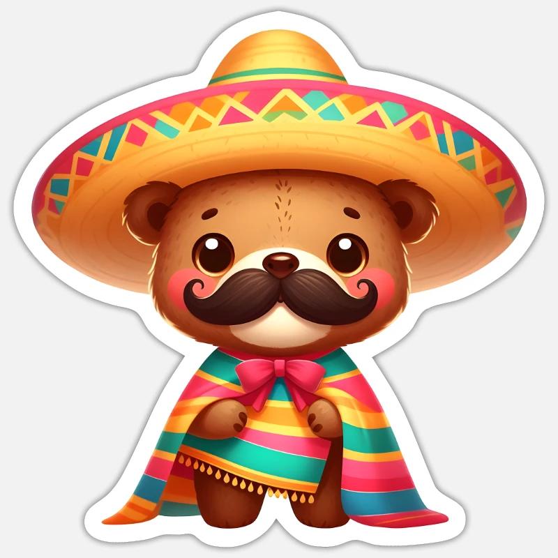 Cinco de Mayo Bär mit Schnurrbart Sticker Größe S (10 x 10 cm)