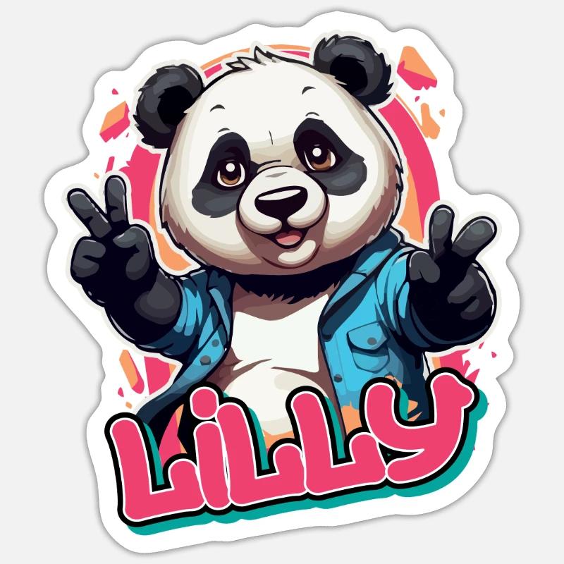 LILLY - Schöner Mädchen Name mit coolem Panda Sticker Größe S (10 x 10 cm)