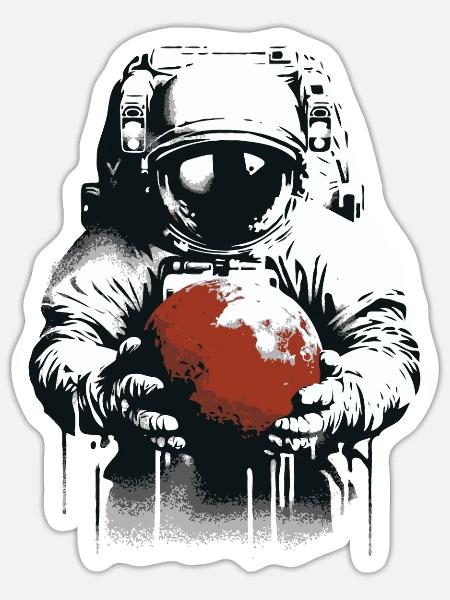 Astronaut hält Mars Planet in den Händen - Sticker Größe S (10 x 10 cm) - Mattweiß