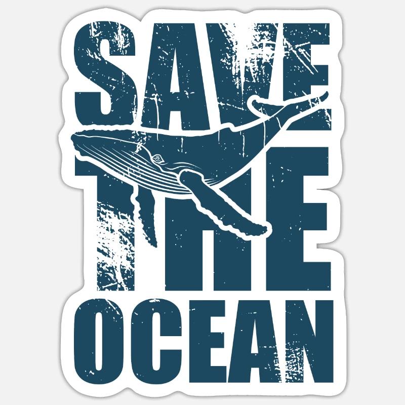 Save the ocean - Wal - Buckelwal - Geschenk - Sticker Größe S (10 x 10 cm) - Mattweiß