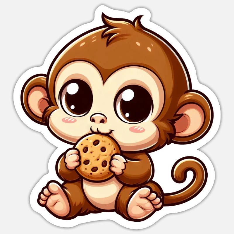 Un singe chimpanzé grignote des biscuits Sticker taille S (10 x 10 cm)