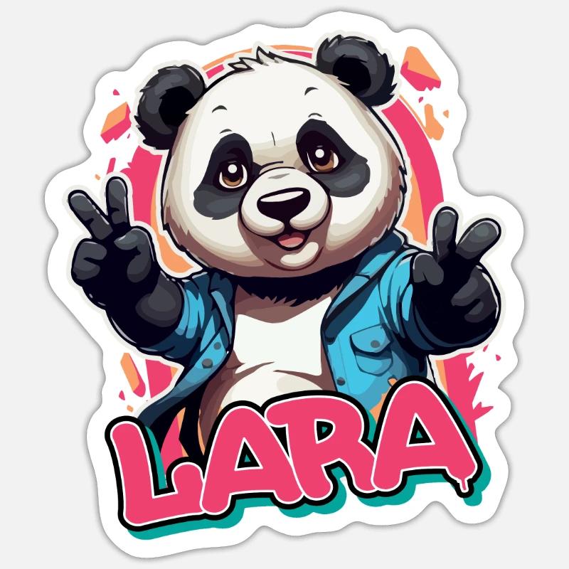 LARA - Bellissimo nome da ragazza con Cool Panda - Sticker formato S (10 x 10 cm) - bianco opaco