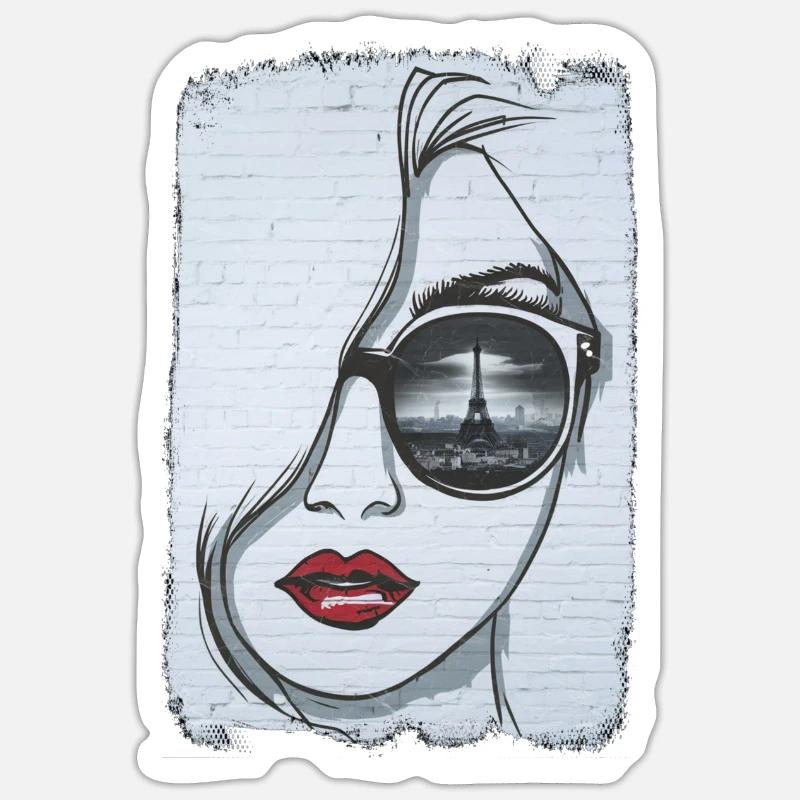 Graffiti-Mädchen in Paris - Sticker Größe S (10 x 10 cm) - Mattweiß