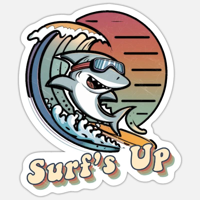 Surfer Shark - Surf’s Up - Sticker taille S (10 x 10 cm) - blanc mat