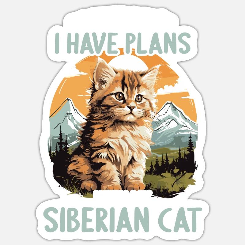 Chat Sibérien Sibirische Katze - Sticker taille S (10 x 10 cm) - blanc mat