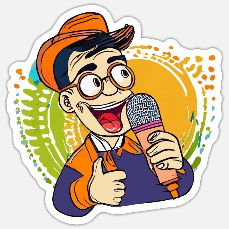 MANN MIKROFON - Sticker Größe S (10 x 10 cm) - Mattweiß
