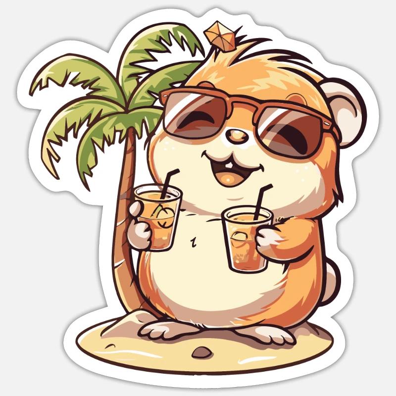 Vacances d’été pour hamster - Sticker taille S (10 x 10 cm) - blanc mat