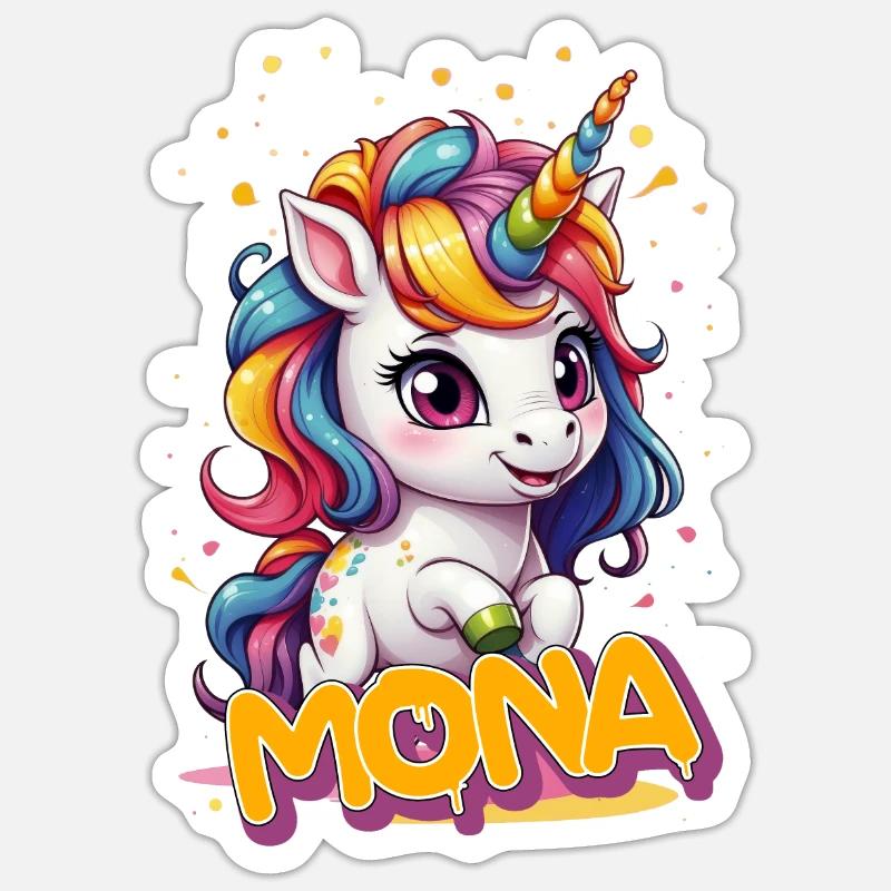 MONA - Schöner Mädchen Name mit süßem Einhorn Sticker Größe S (10 x 10 cm)
