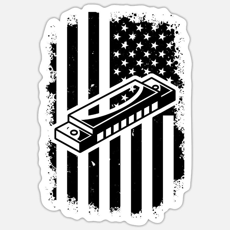 Harmonica Instrument Harmonica US Flag Harmonica M Sticker taille S (10 x 10 cm)