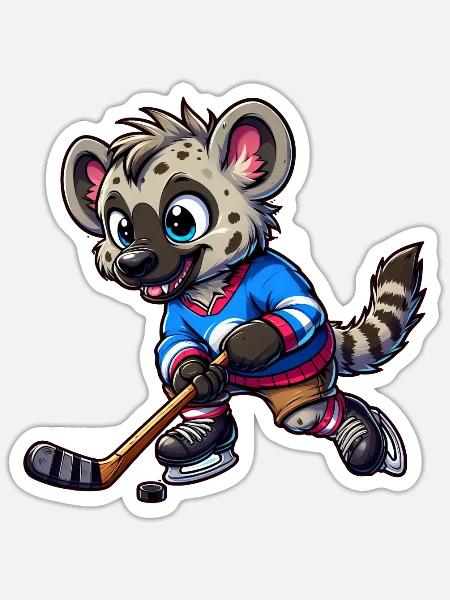 Hyäne Eishockey Spieler Comic - Sticker Größe S (10 x 10 cm) - Mattweiß