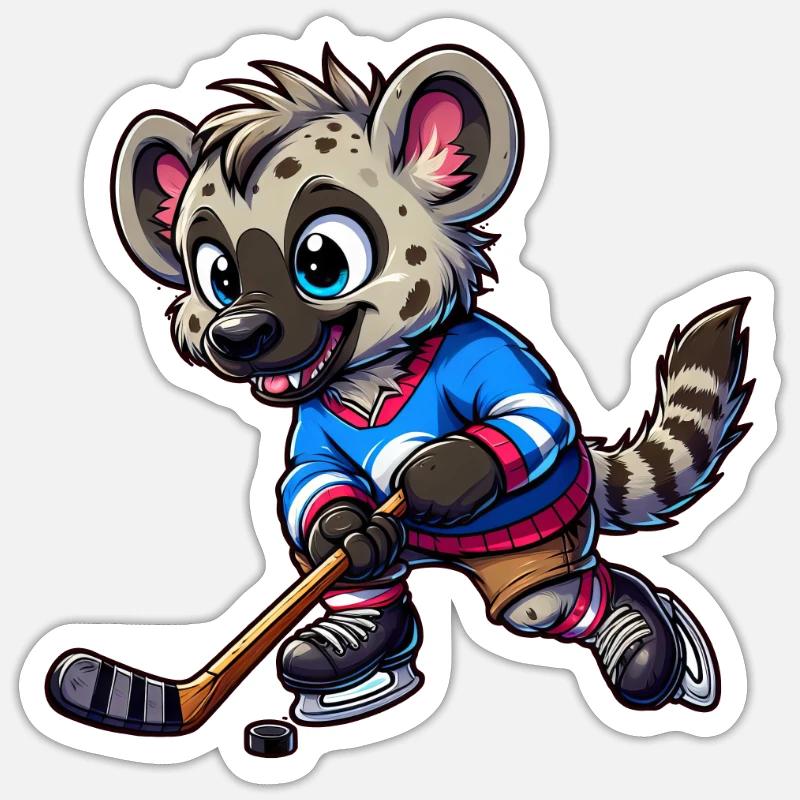 Hyäne Eishockey Spieler Comic Sticker Größe S (10 x 10 cm)