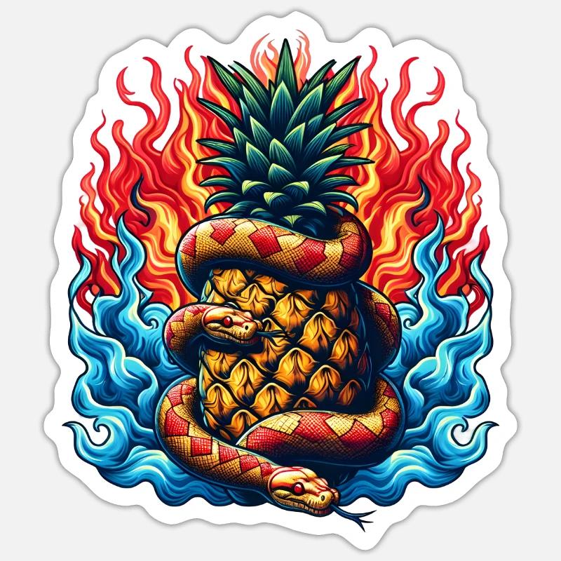 Snake around a pineapple - Sticker size S (10 x 10 cm) - white matte