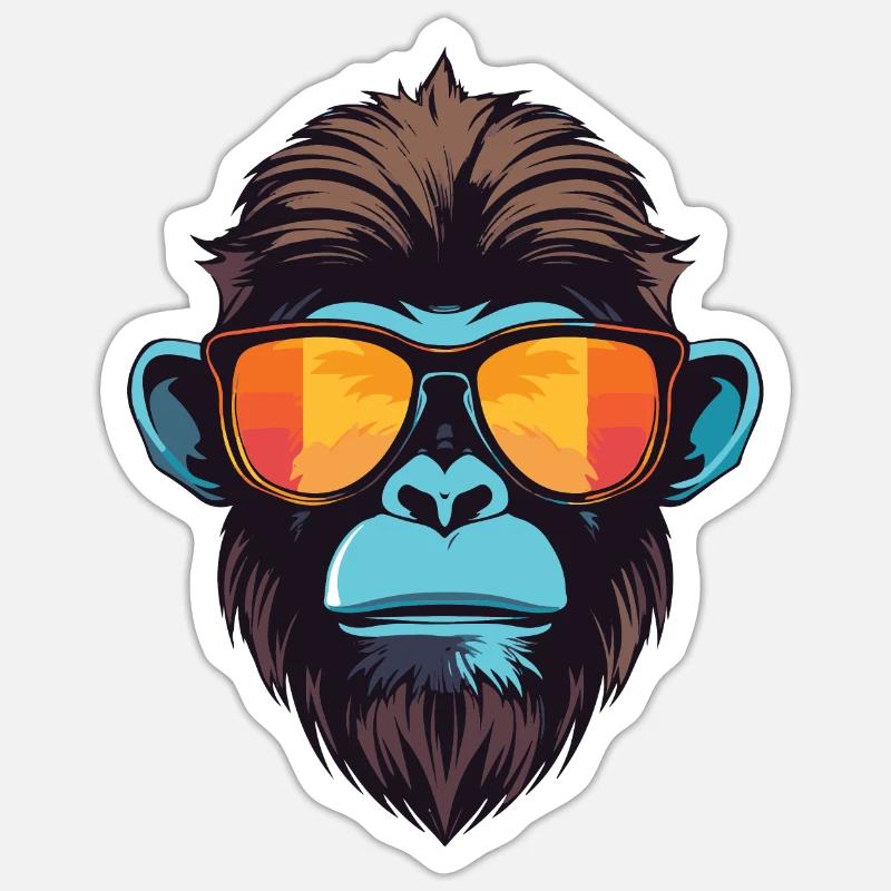 Tête de singe Cool - Sticker taille S (10 x 10 cm) - blanc mat