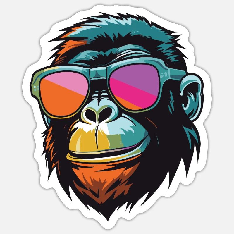 Monkey Head Cool Monkey - Sticker size S (10 x 10 cm) - white matte