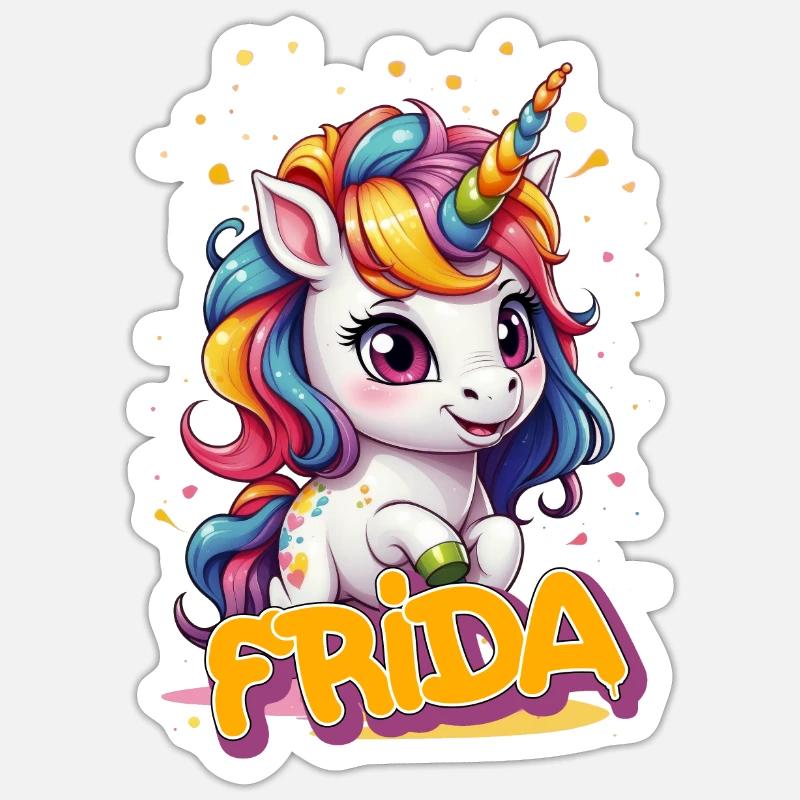 F R I D A - Schöner Mädchen Name mit süßem Einhorn Sticker Größe S (10 x 10 cm)