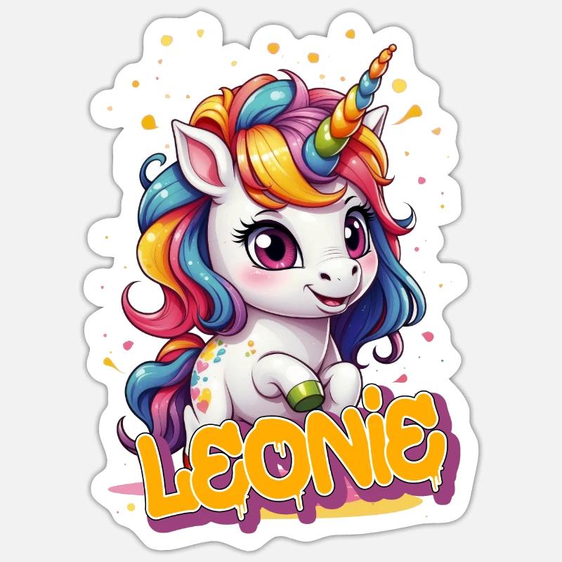 LEONIE - Schöner Mädchen Name mit süßem Einhorn Sticker Größe S (10 x 10 cm)