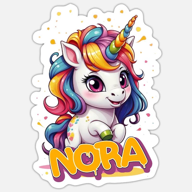 NORA - Schöner Mädchen Name mit süßem Einhorn Sticker Größe S (10 x 10 cm)