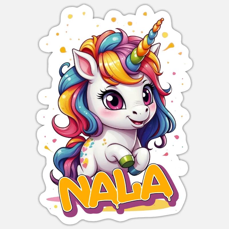 NALA - Schöner Mädchen Name mit süßem Einhorn Sticker Größe S (10 x 10 cm)
