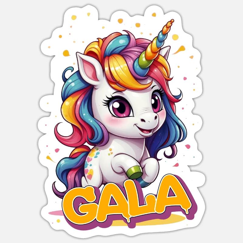 GALA - Schöner Mädchen Name mit süßem Einhorn Sticker Größe S (10 x 10 cm)