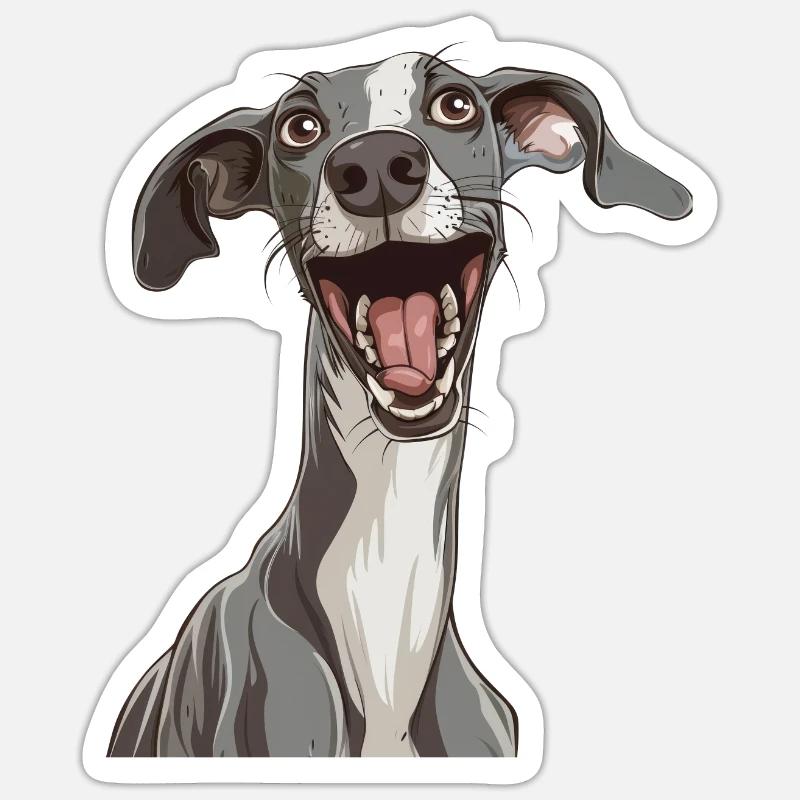 Whippet | Illustration de dessin animé - Sticker taille S (10 x 10 cm) - blanc mat