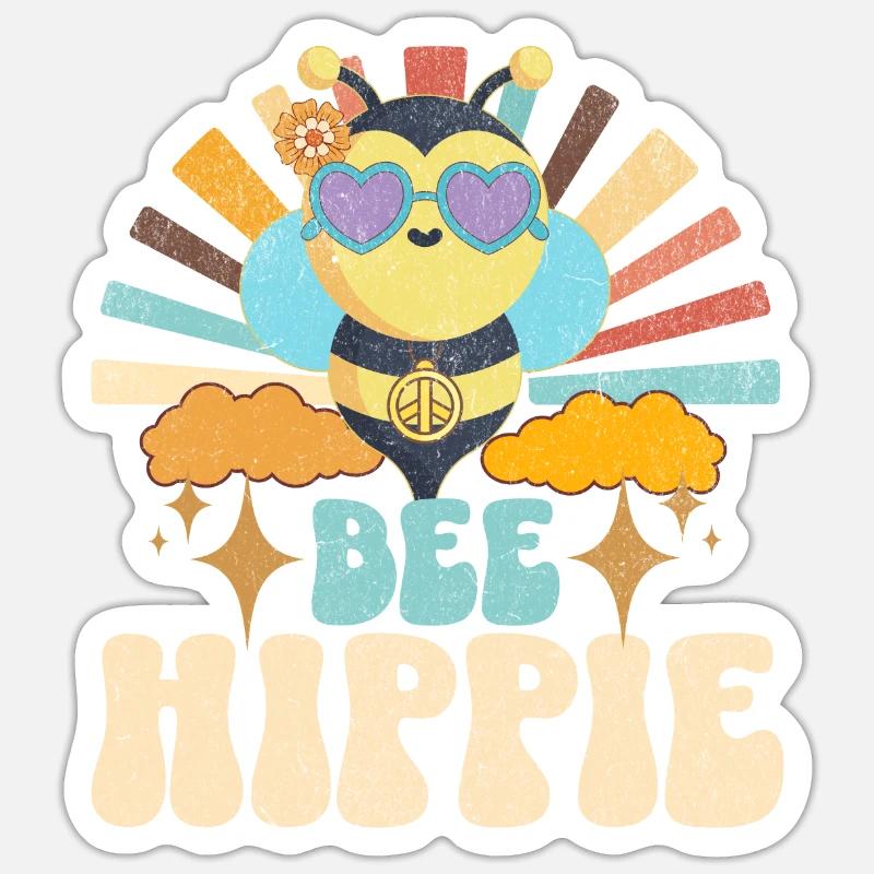 Bee Hippie Biene Peace - Sticker size S (10 x 10 cm) - white matte