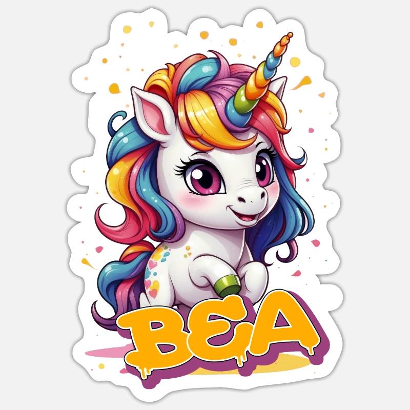BEA - Schöner Mädchen Name mit süßem Einhorn Sticker Größe S (10 x 10 cm)
