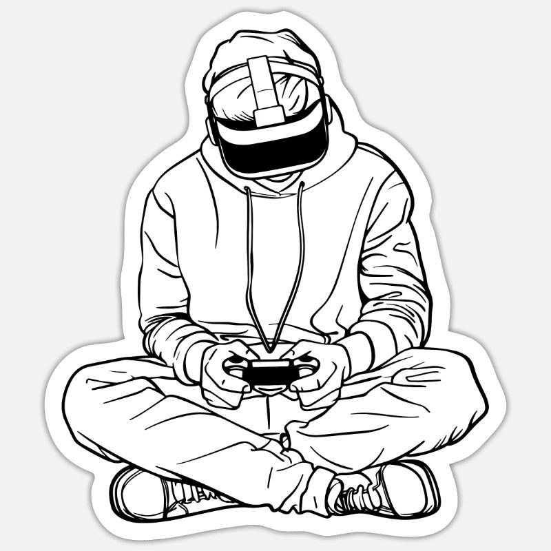 Dessin au trait du joueur - Sticker taille S (10 x 10 cm) - blanc mat