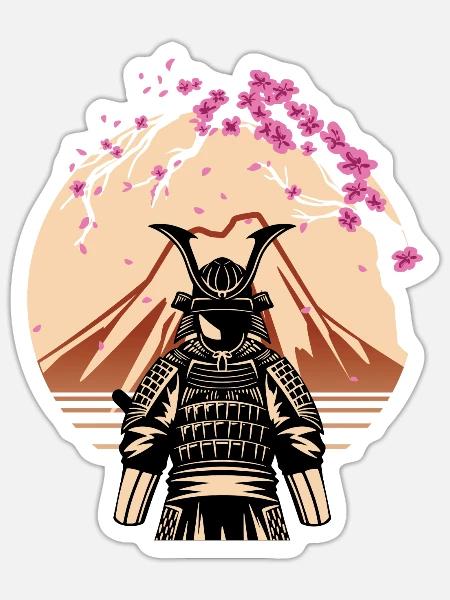 Samurai Fuji Japan Kämpfer Japanisch - Sticker Größe S (10 x 10 cm) - Mattweiß