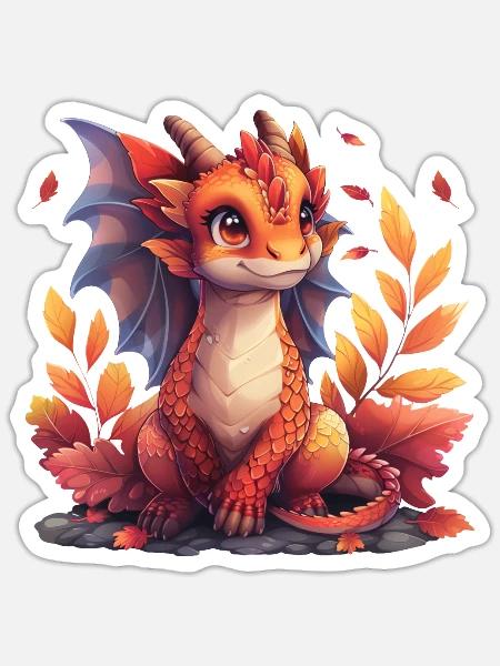 Drache Thanksgiving Herbst Kinder - Sticker Größe S (10 x 10 cm) - Mattweiß